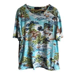 Polo Ralph Lauren Classic Fit Full Print Eagle Ocean Japanese Pocket Tee XL